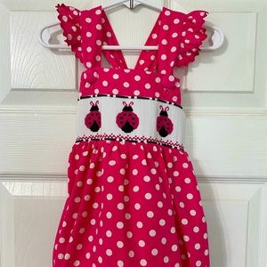 Smocked Auctions Ladybug Smocked Bubble- 18 Months